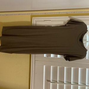 Fitted olive green dress. Casual, and to the knee